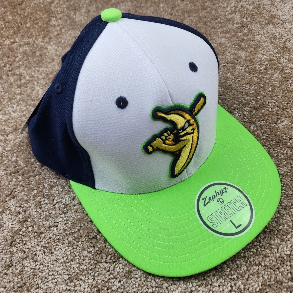 Zephyr Stretch Fit Hat Large Navy White Lime Green Banana Baseball Bat Cap NEW